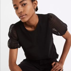 Madewell Black Striped Sheer-Sleeve Knit Top